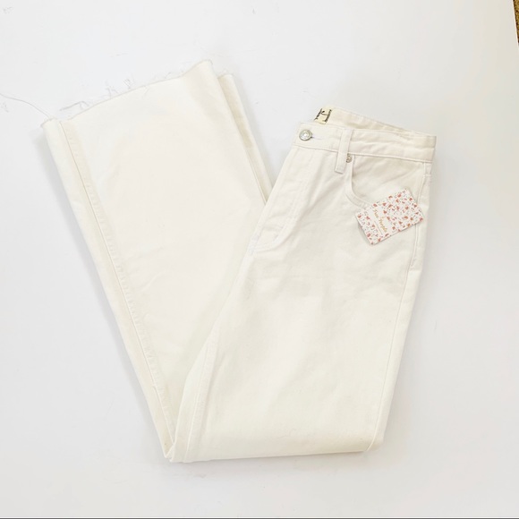 Free People High Rise Straight Flare White Jeans - Picture 6 of 10